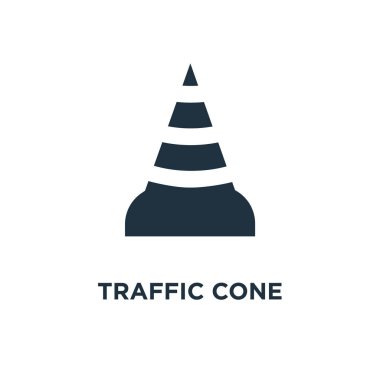 Trafik koni simgesi. Siyah vektör çizim dolu. Beyaz arka plan üzerinde trafik koni simgesi. Web ve mobil kullanılabilir.