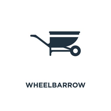 El arabası simgesi. Siyah vektör çizim dolu. Beyaz arka plan el arabası sembolü. Web ve mobil kullanılabilir.