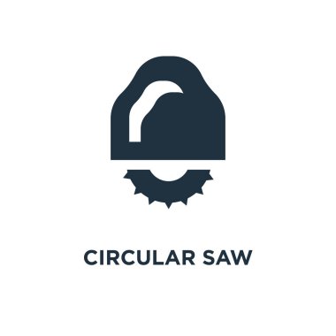 Daire testere simgesi. Siyah vektör çizim dolu. Beyaz arka plan daire testere sembolü. Web ve mobil kullanılabilir.