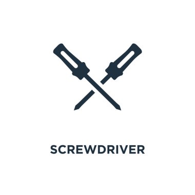 Tornavida simgesi. Siyah vektör çizim dolu. Beyaz arka plan tornavida sembolü. Web ve mobil kullanılabilir.