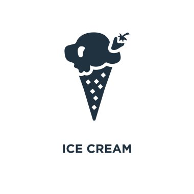 Dondurma simgesi. Siyah vektör çizim dolu. Beyaz arka plan dondurma sembolü. Web ve mobil kullanılabilir.