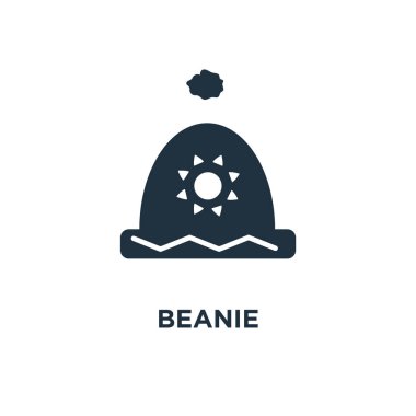 Beanie simgesi. Siyah vektör çizim dolu. Beyaz arka plan Beanie sembolü. Web ve mobil kullanılabilir.