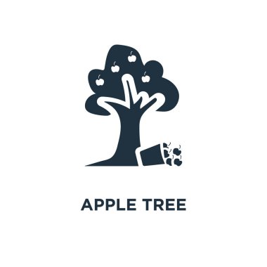 Elma ağacı simgesi. Siyah vektör çizim dolu. Elma ağacı sembolü beyaz arka plan. Web ve mobil kullanılabilir.