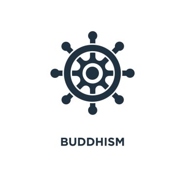 Budizm simgesi. Siyah vektör çizim dolu. Beyaz arka plan Budizm sembolü. Web ve mobil kullanılabilir.