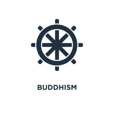 Budizm simgesi. Siyah vektör çizim dolu. Beyaz arka plan Budizm sembolü. Web ve mobil kullanılabilir.