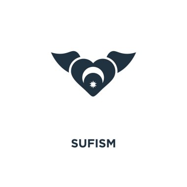 Sufizm simgesi. Siyah vektör çizim dolu. Beyaz arka plan Sufizm sembolü. Web ve mobil kullanılabilir.