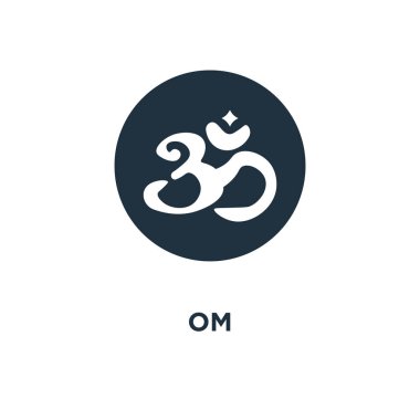 Om simgesi. Siyah vektör çizim dolu. Beyaz arka plan OM sembolü. Web ve mobil kullanılabilir.