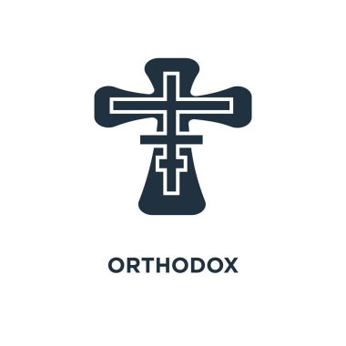 Ortodoks simgesi. Siyah vektör çizim dolu. Beyaz arka plan Ortodoks sembolü. Web ve mobil kullanılabilir.