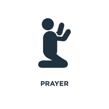 Dua kutsal kişilerin resmi. Siyah vektör çizim dolu. Beyaz arka plan dua sembolü. Web ve mobil kullanılabilir.