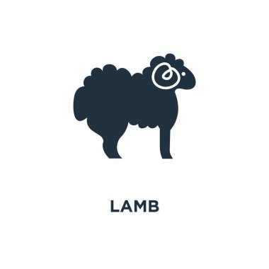 Kuzu simgesi. Siyah vektör çizim dolu. Beyaz arka plan kuzu sembolü. Web ve mobil kullanılabilir.