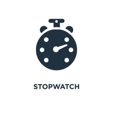 Kronometre simgesi. Siyah vektör çizim dolu. Beyaz arka planda kronometre simgesi. Web ve mobil kullanılabilir.