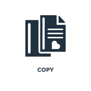 Kopyala simgesini. Siyah vektör çizim dolu. Beyaz arka plan kopya sembolü. Web ve mobil kullanılabilir.