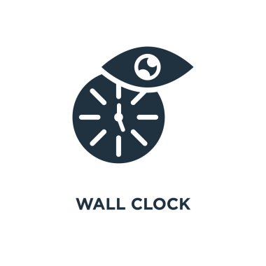 Duvar saat simgesi. Siyah vektör çizim dolu. Beyaz arka plan duvar saati sembolü. Web ve mobil kullanılabilir.