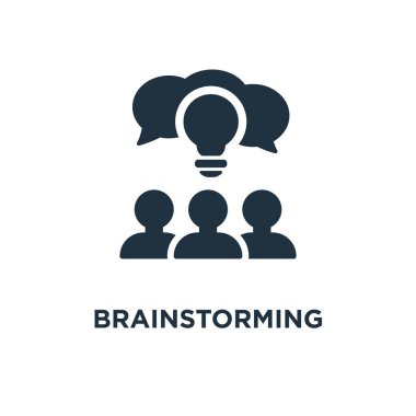 Beyin fırtınası simgesi. Siyah vektör çizim dolu. Beyaz arka plan üzerinde beyin fırtınası sembolü. Web ve mobil kullanılabilir.