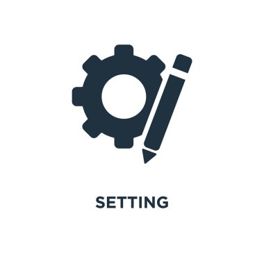 Ayarı simgesi. Siyah vektör çizim dolu. Beyaz arka plan ayarı sembolü. Web ve mobil kullanılabilir.