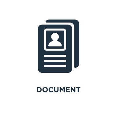 Belge simgesi. Siyah vektör çizimi. Beyaz arkaplandaki belge sembolü. Ağ ve cep telefonlarında kullanılabilir.