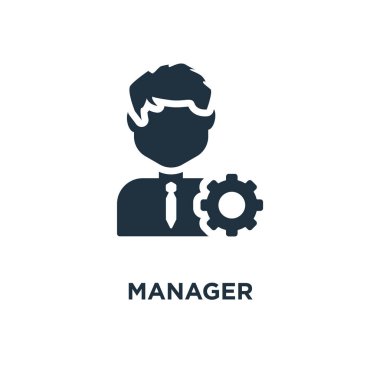 Manager simgesi. Siyah vektör çizim dolu. Beyaz arka plan Yöneticisi sembolü. Web ve mobil kullanılabilir.
