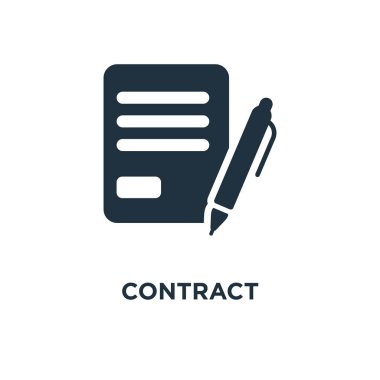 Sözleşme simgesi. Siyah vektör çizim dolu. Beyaz arka plan sözleşme sembolü. Web ve mobil kullanılabilir.