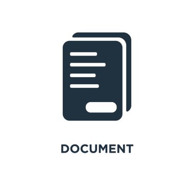 Belge simgesi. Siyah vektör çizimi. Beyaz arkaplandaki belge sembolü. Ağ ve cep telefonlarında kullanılabilir.