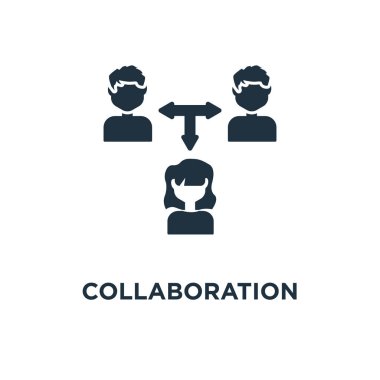 İşbirliği simgesi. Siyah vektör çizim dolu. Beyaz arka plan üzerinde işbirliği sembolü. Web ve mobil kullanılabilir.