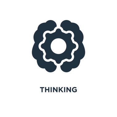 Düşünme simgesi. Siyah vektör çizim dolu. Beyaz arka plan üzerinde düşünme sembolü. Web ve mobil kullanılabilir.