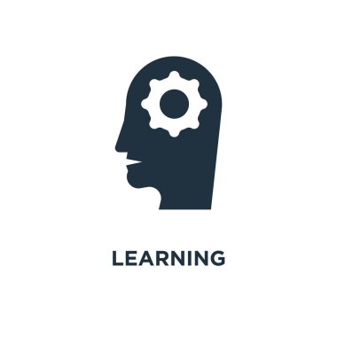 Öğrenme simgesi. Siyah vektör çizim dolu. Beyaz arka plan öğrenme sembolü. Web ve mobil kullanılabilir.