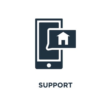 Destek simgesi. Siyah vektör çizim dolu. Beyaz arka plan destek sembolü. Web ve mobil kullanılabilir.