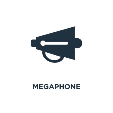 Megafon simgesi. Siyah vektör çizim dolu. Beyaz arka plan megafon sembolü. Web ve mobil kullanılabilir.