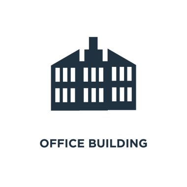 Office bina simgesini. Siyah vektör çizim dolu. Ofis sembol beyaz arka plan üzerinde. Web ve mobil kullanılabilir.