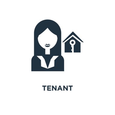 Kiracı simgesi. Siyah vektör çizim dolu. Beyaz arka plan kiracı sembolü. Web ve mobil kullanılabilir.