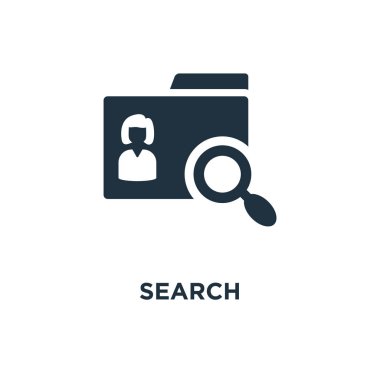 Arama simgesi. Siyah vektör çizim dolu. Beyaz arka plan üzerinde arama sembolü. Web ve mobil kullanılabilir.