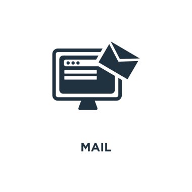 Posta simgesi. Siyah vektör çizim dolu. Posta simgesi beyaz arka plan üzerinde. Web ve mobil kullanılabilir.