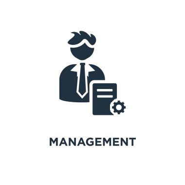 Yönetimi simgesini. Siyah vektör çizim dolu. Beyaz arka plan yönetimi sembolü. Web ve mobil kullanılabilir.