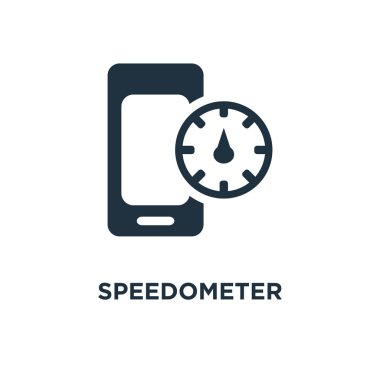 Hız göstergesi simgesi. Siyah vektör çizim dolu. Hız göstergesi simgesi beyaz arka plan üzerinde. Web ve mobil kullanılabilir.