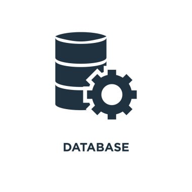 Veritabanı simgesi. Siyah vektör çizim dolu. Beyaz arka plan veritabanı sembolü. Web ve mobil kullanılabilir.