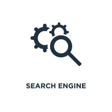 Arama motoru simgesini. Siyah vektör çizim dolu. Beyaz arka plan üzerinde arama motoru sembolü. Web ve mobil kullanılabilir.