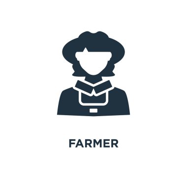 Çiftçi simgesi. Siyah vektör çizim dolu. Beyaz arka plan çiftçi sembolü. Web ve mobil kullanılabilir.