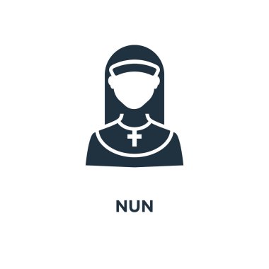 Rahibe simgesi. Siyah vektör çizim dolu. Beyaz arka plan Rahibe sembolü. Web ve mobil kullanılabilir.