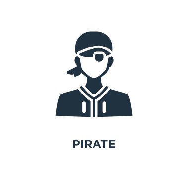 Korsan simgesi. Siyah vektör çizim dolu. Beyaz arka plan korsan sembolü. Web ve mobil kullanılabilir.