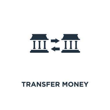 Transfer para simgesi. Siyah vektör çizim dolu. Para simgesi beyaz zemin üzerine aktarın. Web ve mobil kullanılabilir.