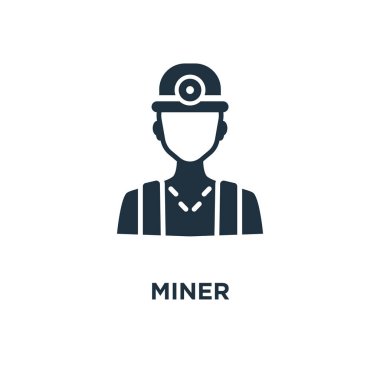 Madenci simgesi. Siyah vektör çizim dolu. Beyaz arka plan madenci sembolü. Web ve mobil kullanılabilir.
