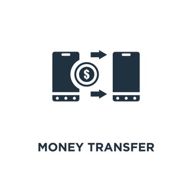 Para transferi simgesi. Siyah vektör çizim dolu. Para transferi sembolü beyaz arka plan. Web ve mobil kullanılabilir.