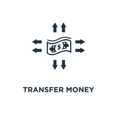 Transfer para simgesi. Siyah vektör çizim dolu. Para simgesi beyaz zemin üzerine aktarın. Web ve mobil kullanılabilir.