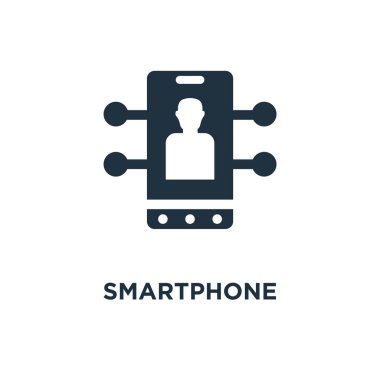 Akıllı telefon simgesi. Siyah vektör çizim dolu. Beyaz arka plan Smartphone sembolü. Web ve mobil kullanılabilir.