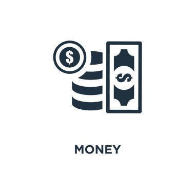 Para simgesi. Siyah vektör çizim dolu. Beyaz arka plan üzerinde para sembol. Web ve mobil kullanılabilir.