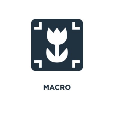 Makro simgesi. Siyah vektör çizim dolu. Beyaz arka plan makro sembolü. Web ve mobil kullanılabilir.