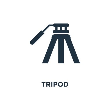 Tripod simgesi. Siyah vektör çizim dolu. Beyaz arka plan tripod sembolü. Web ve mobil kullanılabilir.