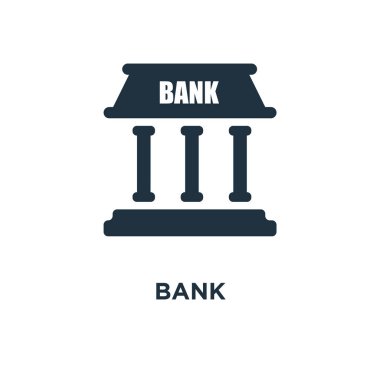 Banka simgesi. Siyah vektör çizim dolu. Beyaz arka plan banka sembolü. Web ve mobil kullanılabilir.