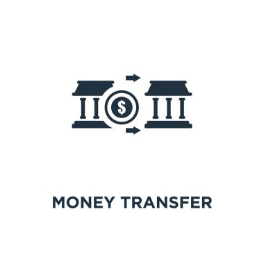 Para transferi simgesi. Siyah vektör çizim dolu. Para transferi sembolü beyaz arka plan. Web ve mobil kullanılabilir.