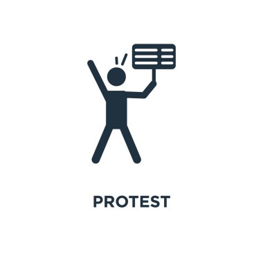 Protesto simgesi. Siyah vektör çizim dolu. Beyaz arka plan protesto sembolü. Web ve mobil kullanılabilir.
